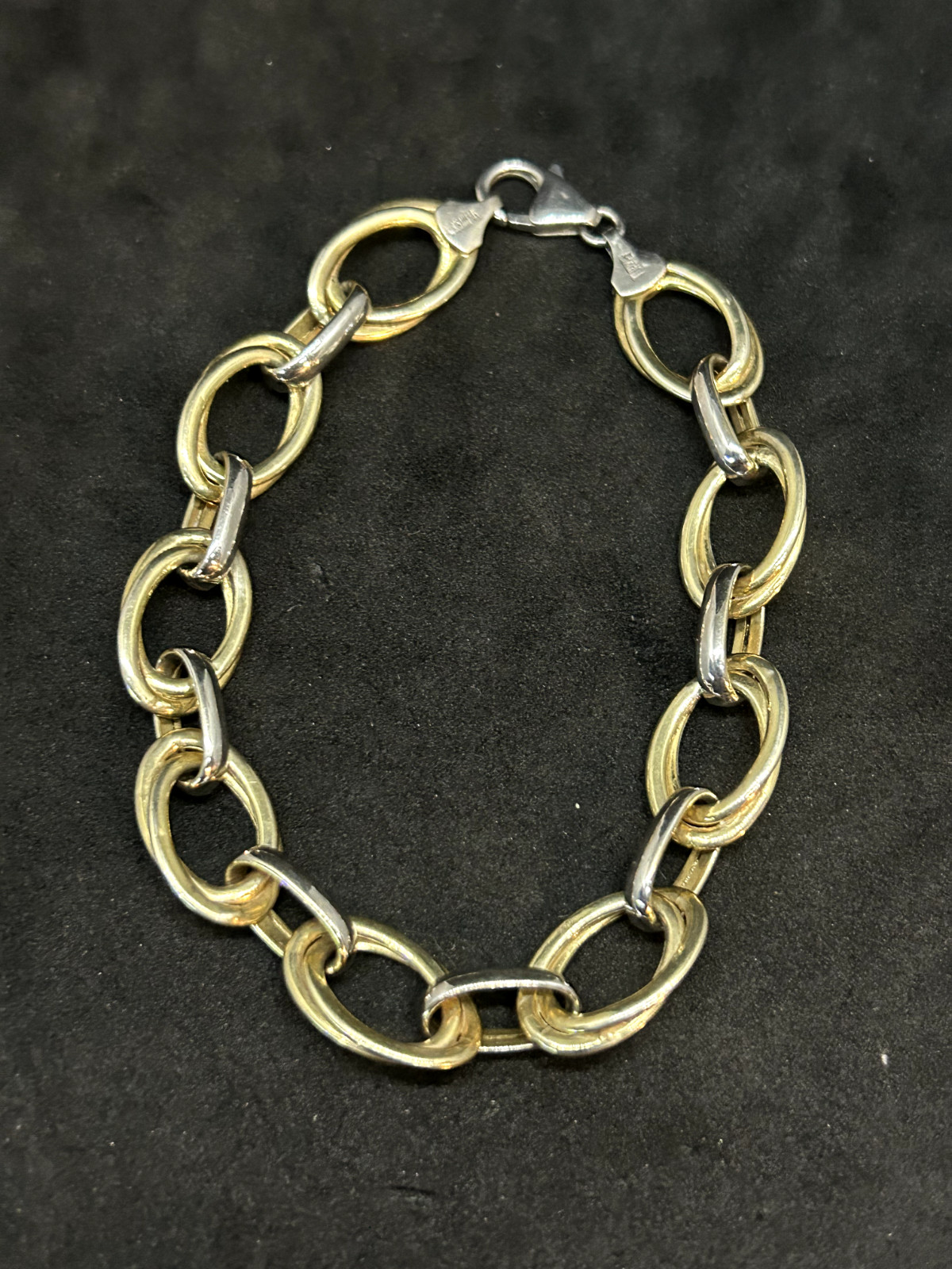 AU 925 1/11 14K 10.7mm Hoop Chain Link Bracelet 8in – 7.69g