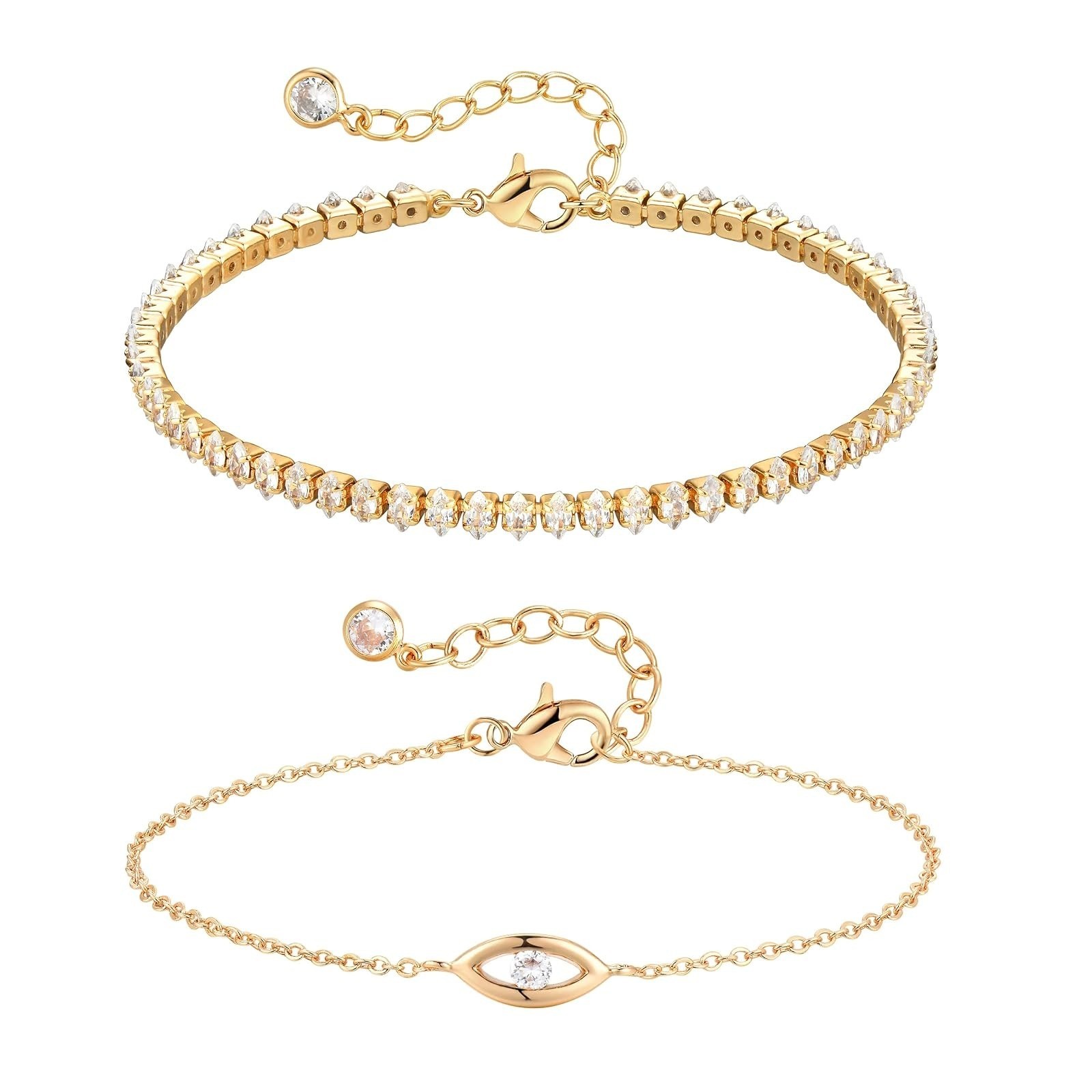 14K Gold Filled Layered Bracelets Set for Women – Trendy Minimalist Jewelry