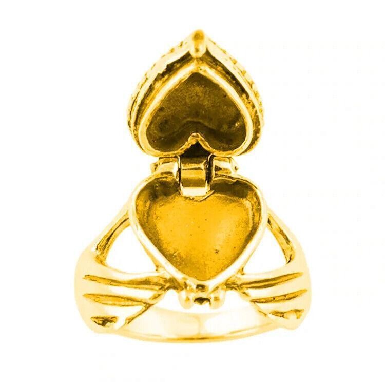 Claddagh Heart Poison Ring Silver Plated Victorian Locket Pillbox