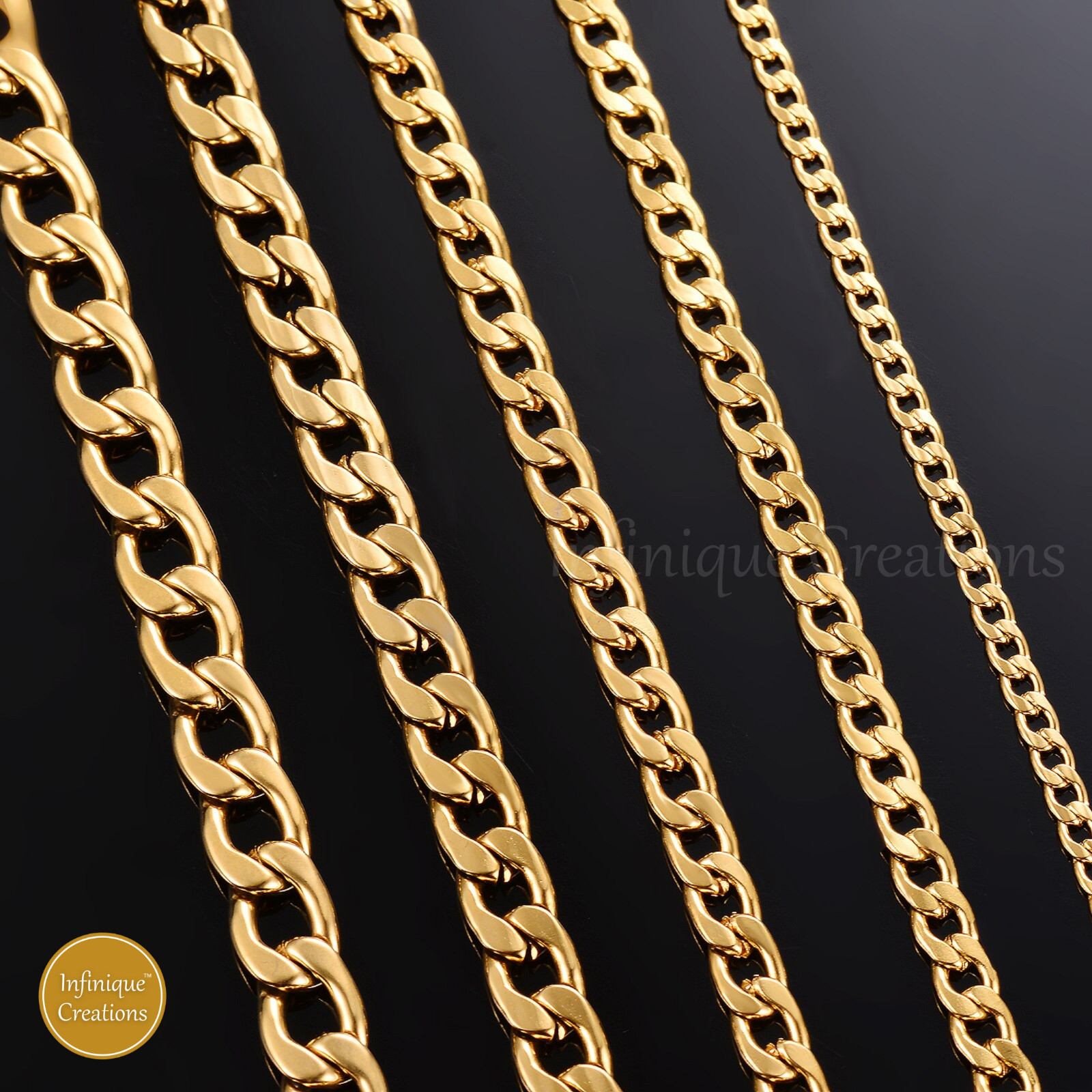 Stainless Steel Cuban Curb Chain 18K Gold Plated 7-38″ Women Bracelet Necklace