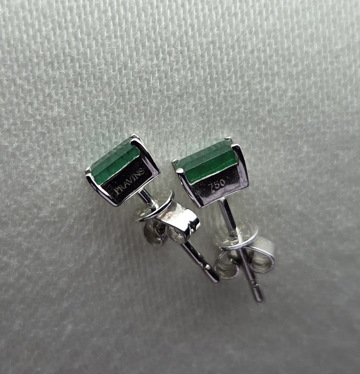Green Emerald Diamond Necklace and Earrings Set White Gold Finish