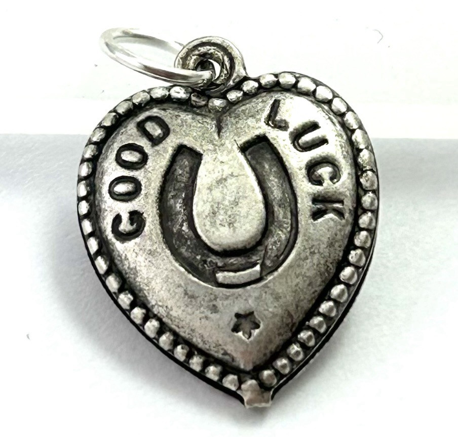 Good Luck Charm Puffy Heart Pendant Horseshoe Lucky Charm Jewelry Silver Plated