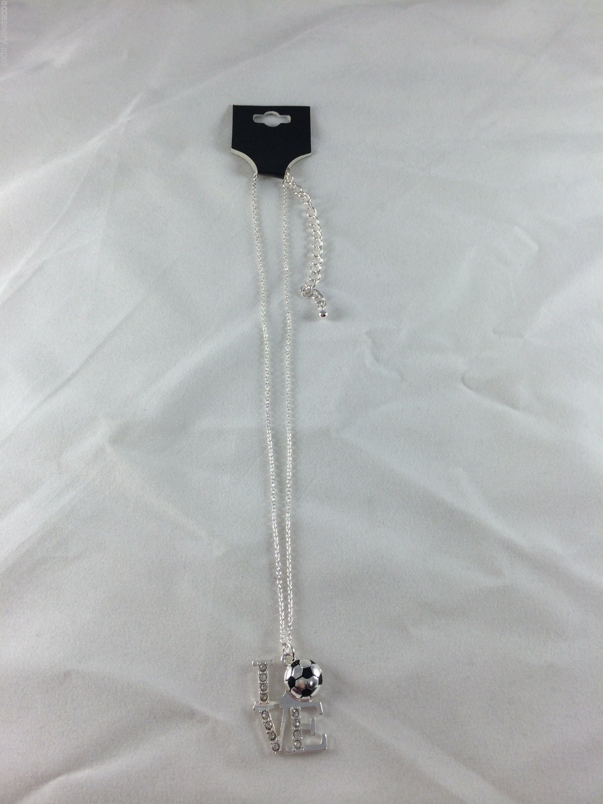 Love Soccer Silver Tone with Rhinestone Accents Pendant Necklace Team