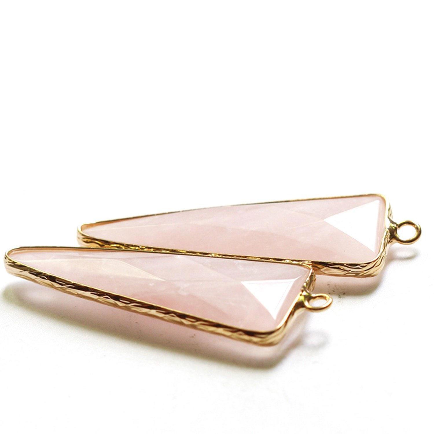 1PC Gold Plated Bezel Triangle Genuine Pink Agate Gemstone Pendant NBHK18-D