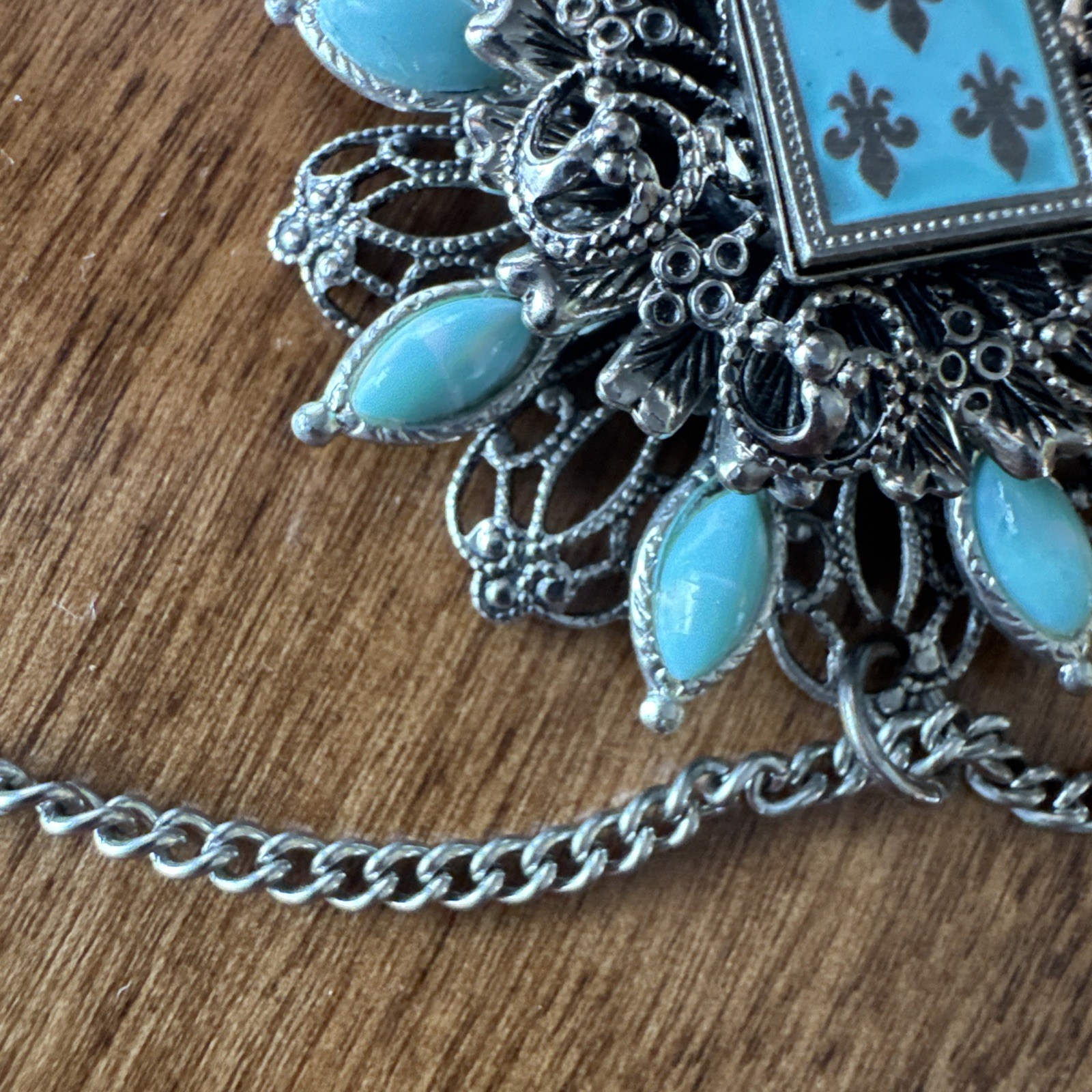 Vintage Necklace Filigree Pendant Silver Tone On Silver Tone 18” Chain