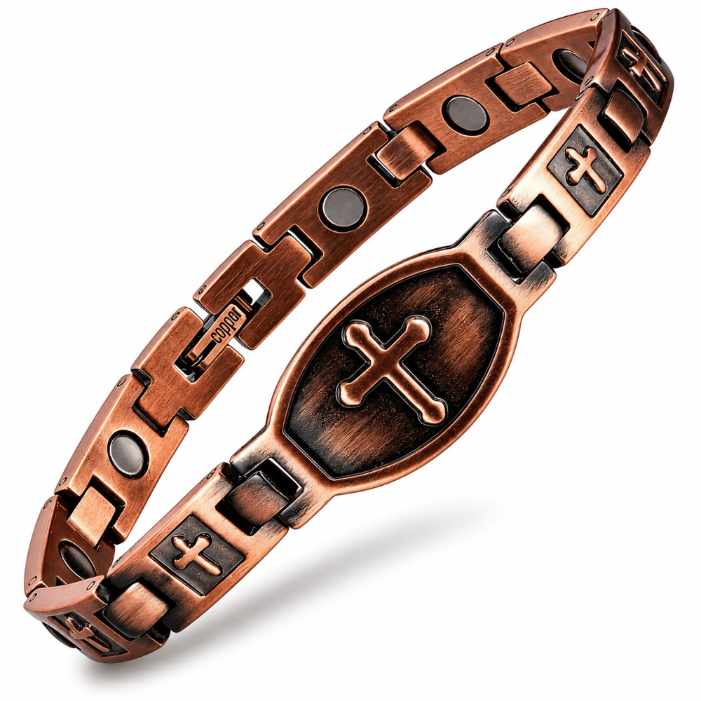 Pure Copper Magnetic Cross Bracelet Arthritis Pain Relief Therapy Christian Gift