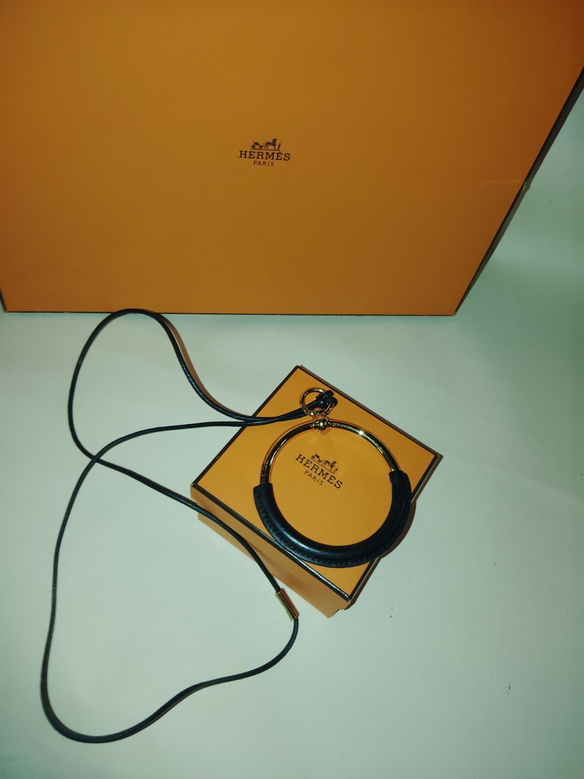 Hermes Grand Loop Necklace Black Leather Gold Hardware Excellent AUTHENTIC 💯