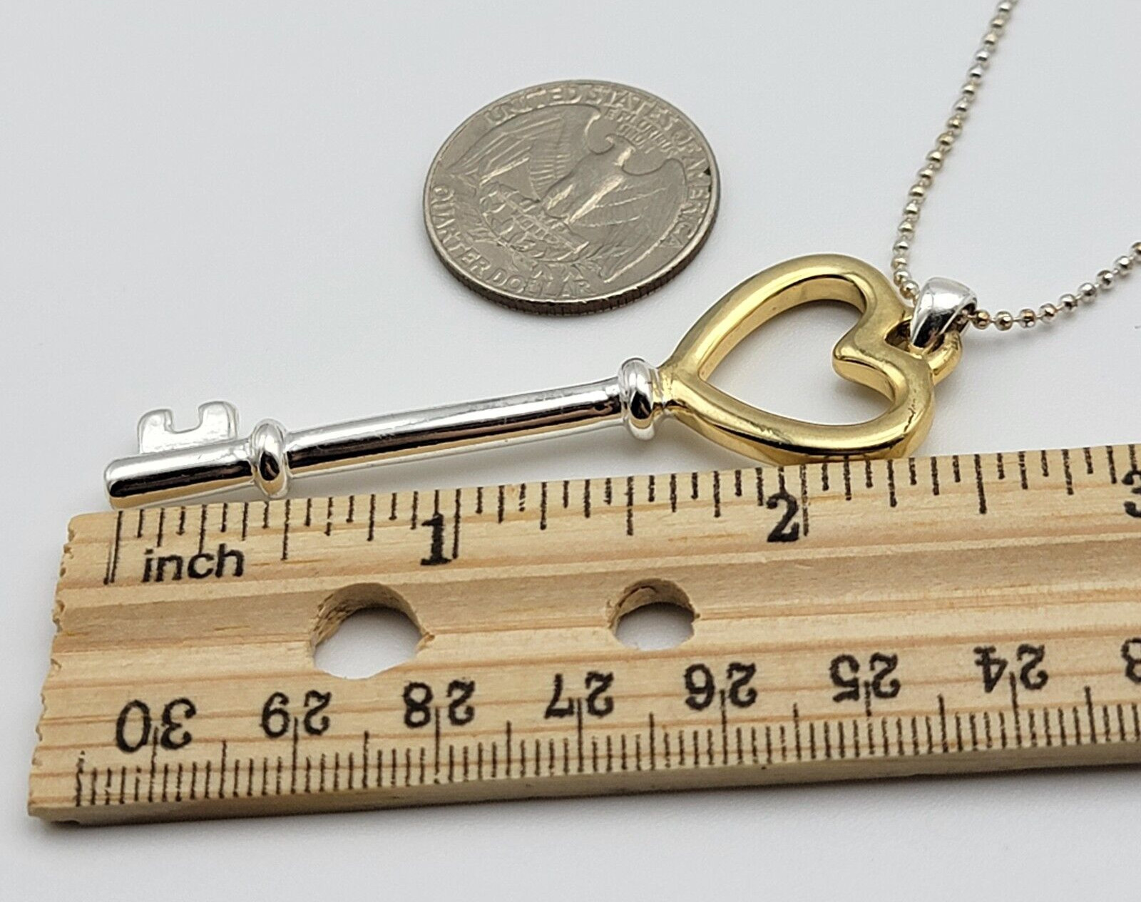 Premier Designs Gold And Silver Tone Key Pendant Necklace 35 in Lobster Clasp
