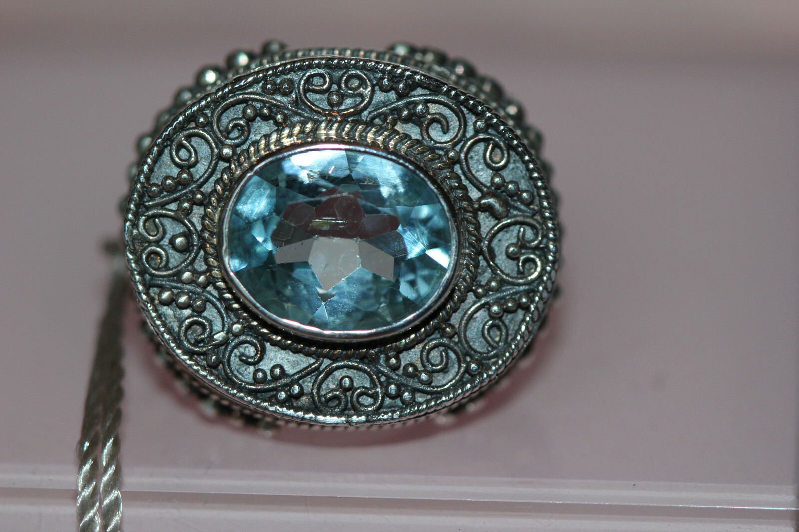 NWT Samuel B. Large Blue Topaz Sterling Silver Ring sz 4.5 polish cloth & bag