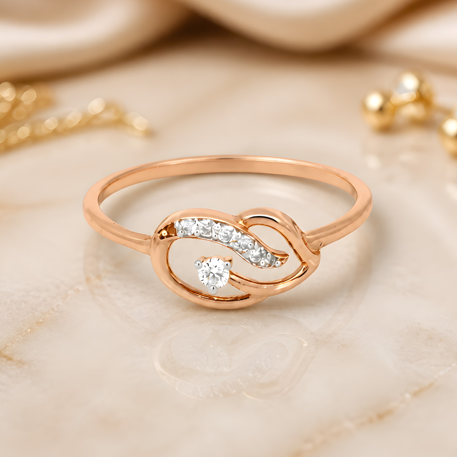 18K Rose Gold Natural Diamond Ring with IDT Certification