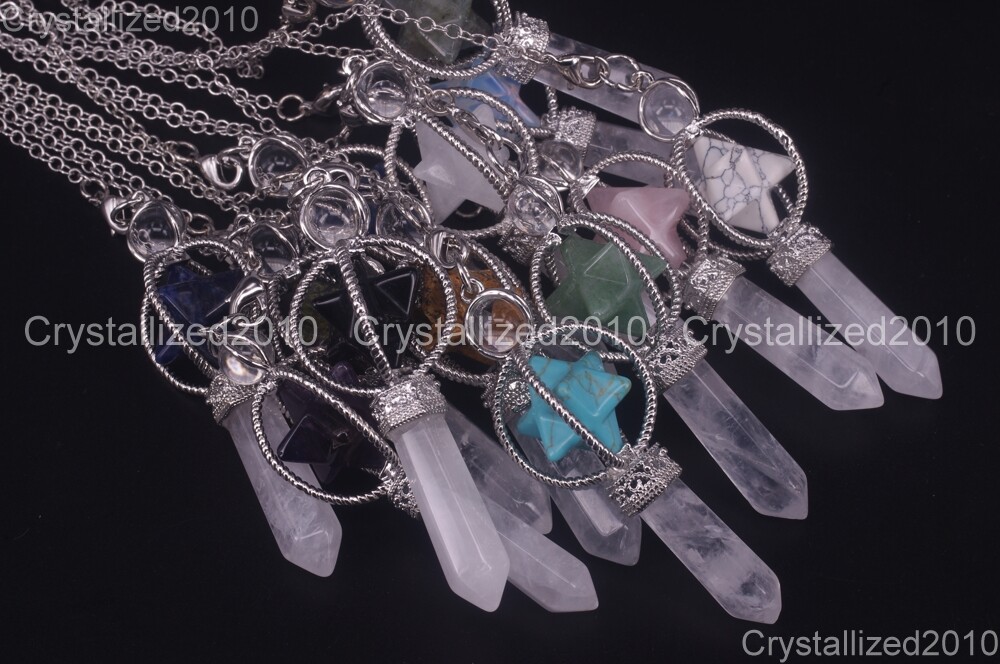 Natural Gemstones Merkaba Pendulum Healing Crystal Pointed Reiki Chakra Pendant