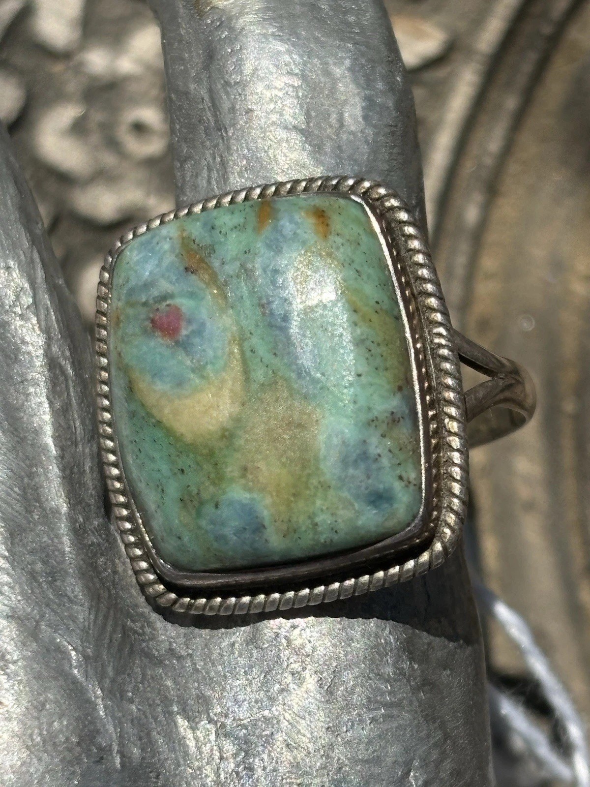 Ruby in fuschite gemstone silver ring size 11.5