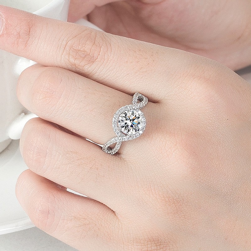 Zircon Engagement Ring Silver Tone 6 Prong Pave Band Wedding Gift For Her.