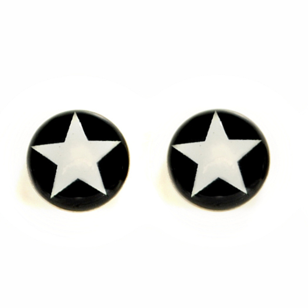 STAINLESS STEEL POST EARRINGS STAR White Black Hipster Pair Icon Stud NEW