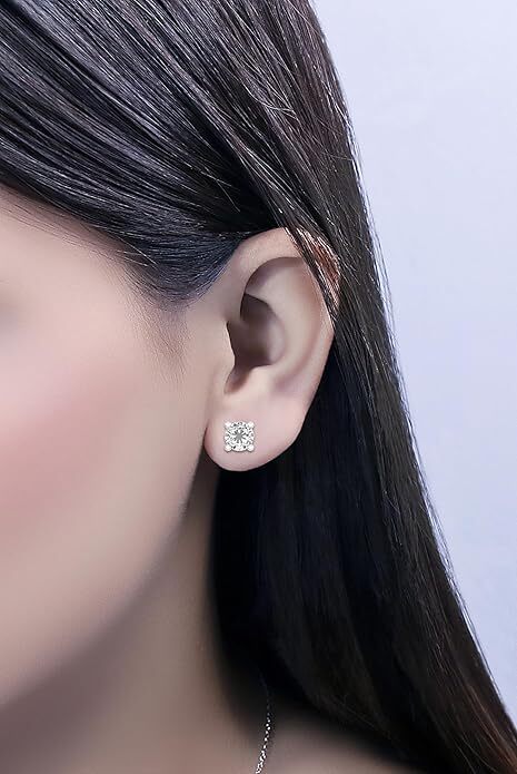 925 Sterling Silver-Plated Round Cubic Zirconia Clear CZ Stud Earrings