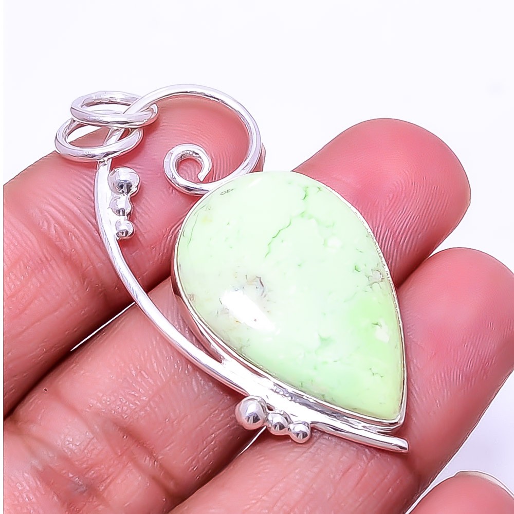 Lemon Chrysoprase – Australia Handmade 925 Sterling Silver Pendant 1.95″ P9