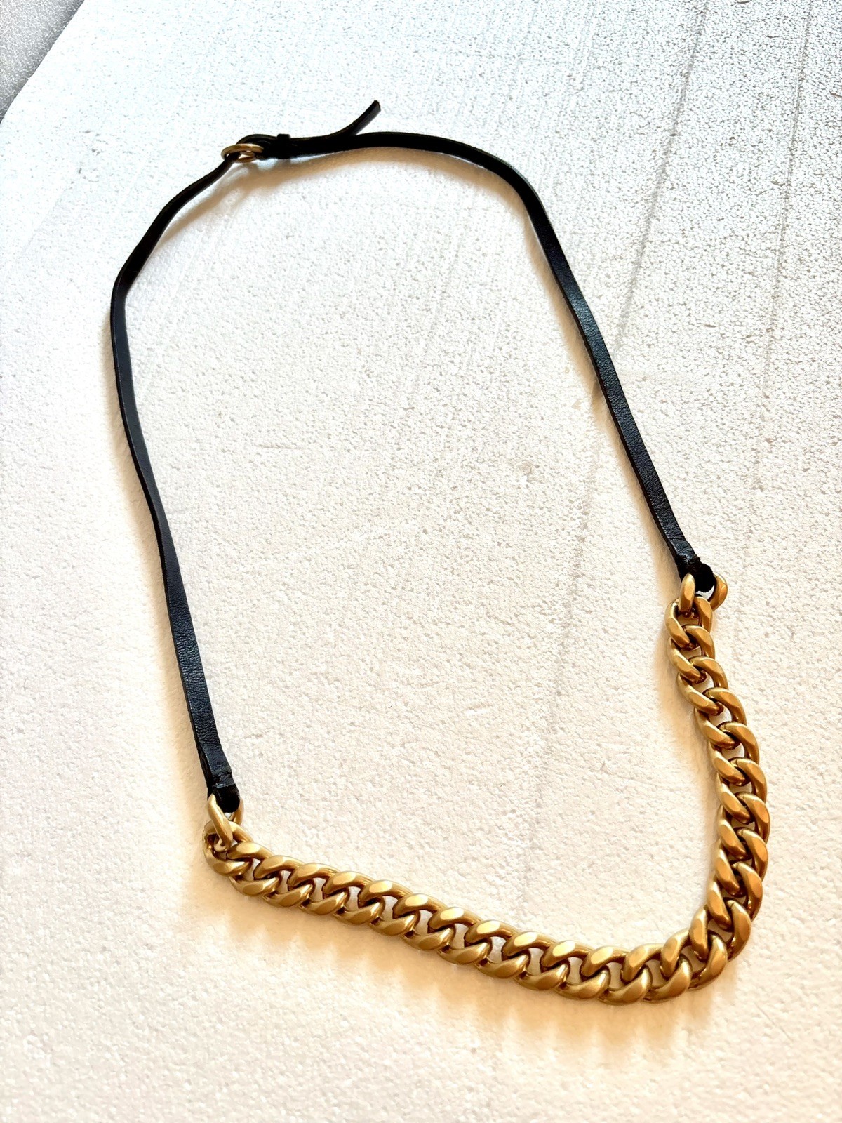 MIU MIU Gold Metal Chain & Calfskin Leather Necklace Made in Italy $1,250 EUC