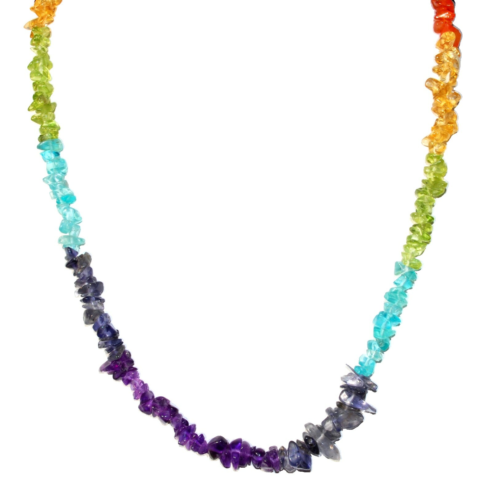 CHARGED 7 Chakra Premium Crystal Chip 18″ Necklace + Baby Selenite Puffy Heart