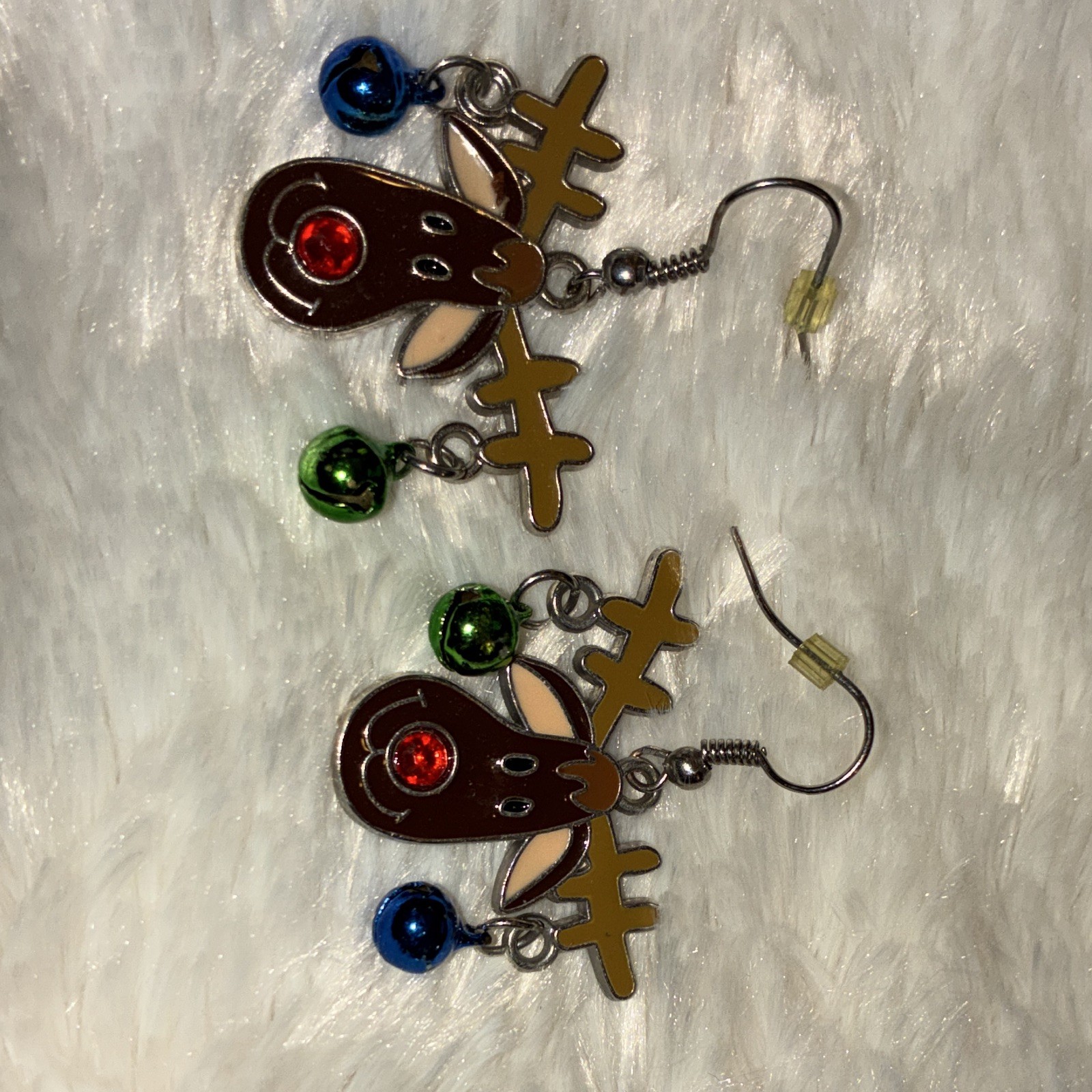 Multicolor Enamel Reindeer Dangle Hook Earrings Metal Christmas Theme