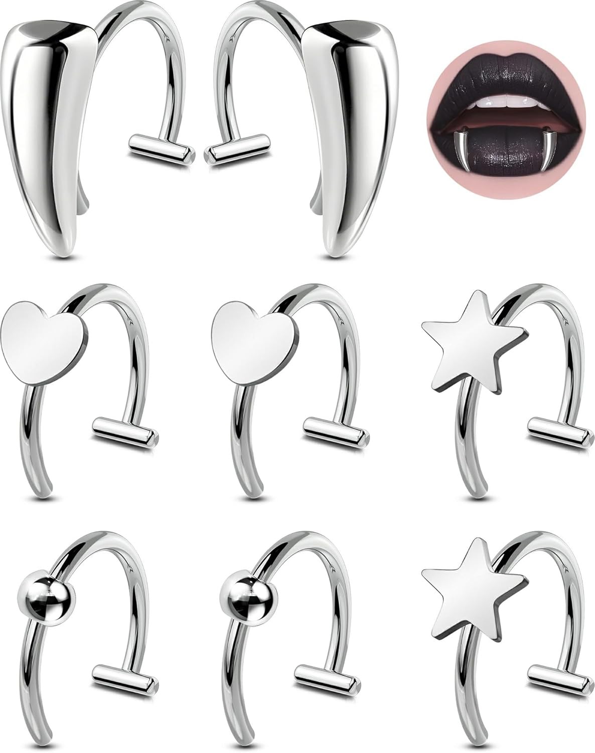 OUFER 8PCS Fake Lip Ring, 316L Surgical Steel Piercing Vampire…