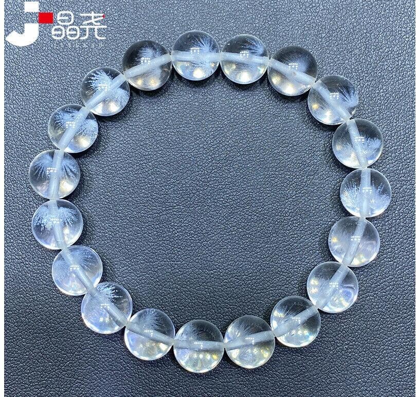 10mm Natural White Rutilated Quartz Snow Rare Clear Round Beads Bracelet AAAA