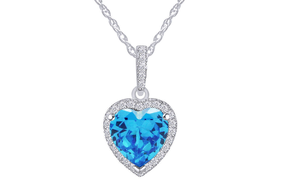 Sterling Silver Heart Shape Necklace Gemstone Birthstone Pendant