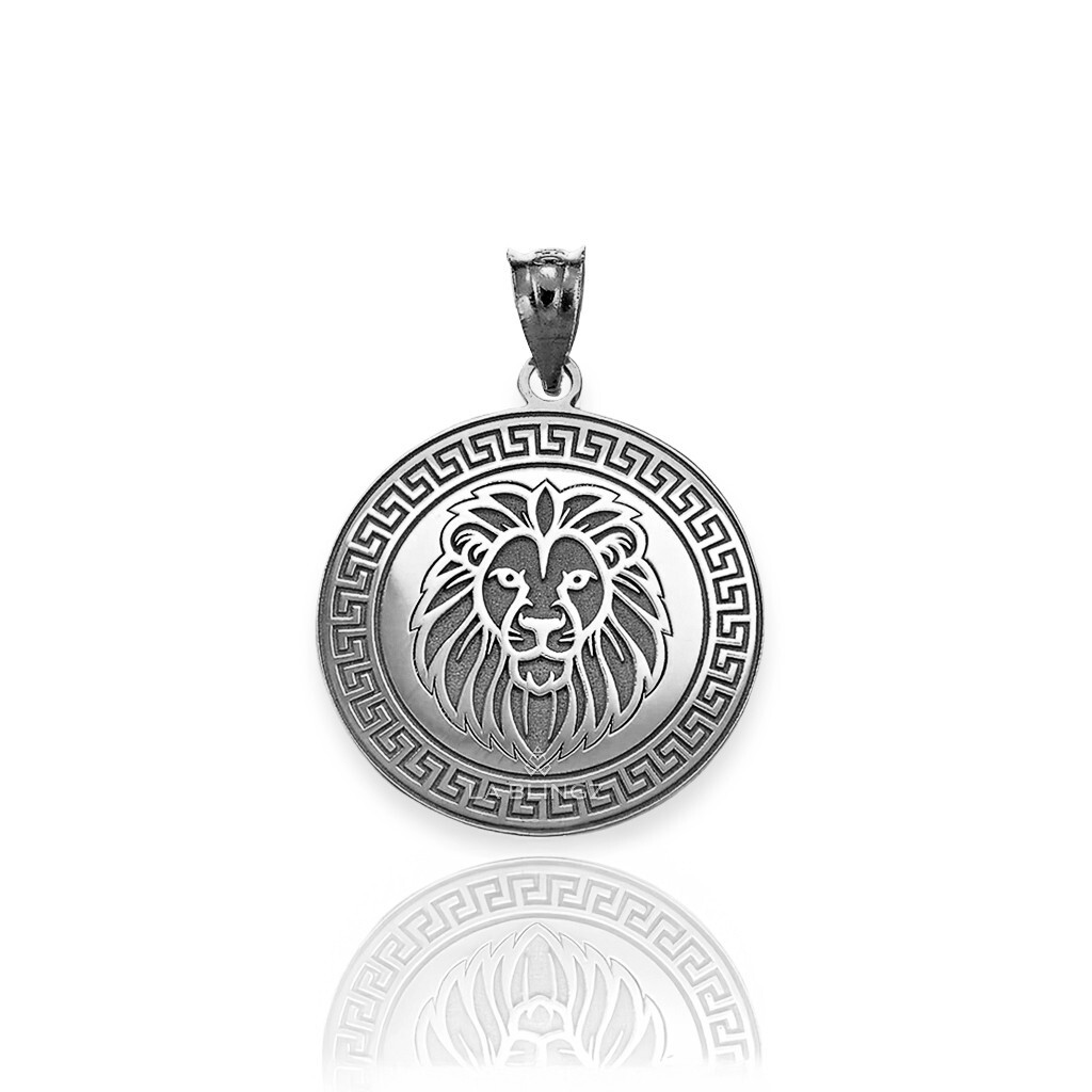 Solid Sterling Silver Lion Medallion Pendant Necklace (S/L)