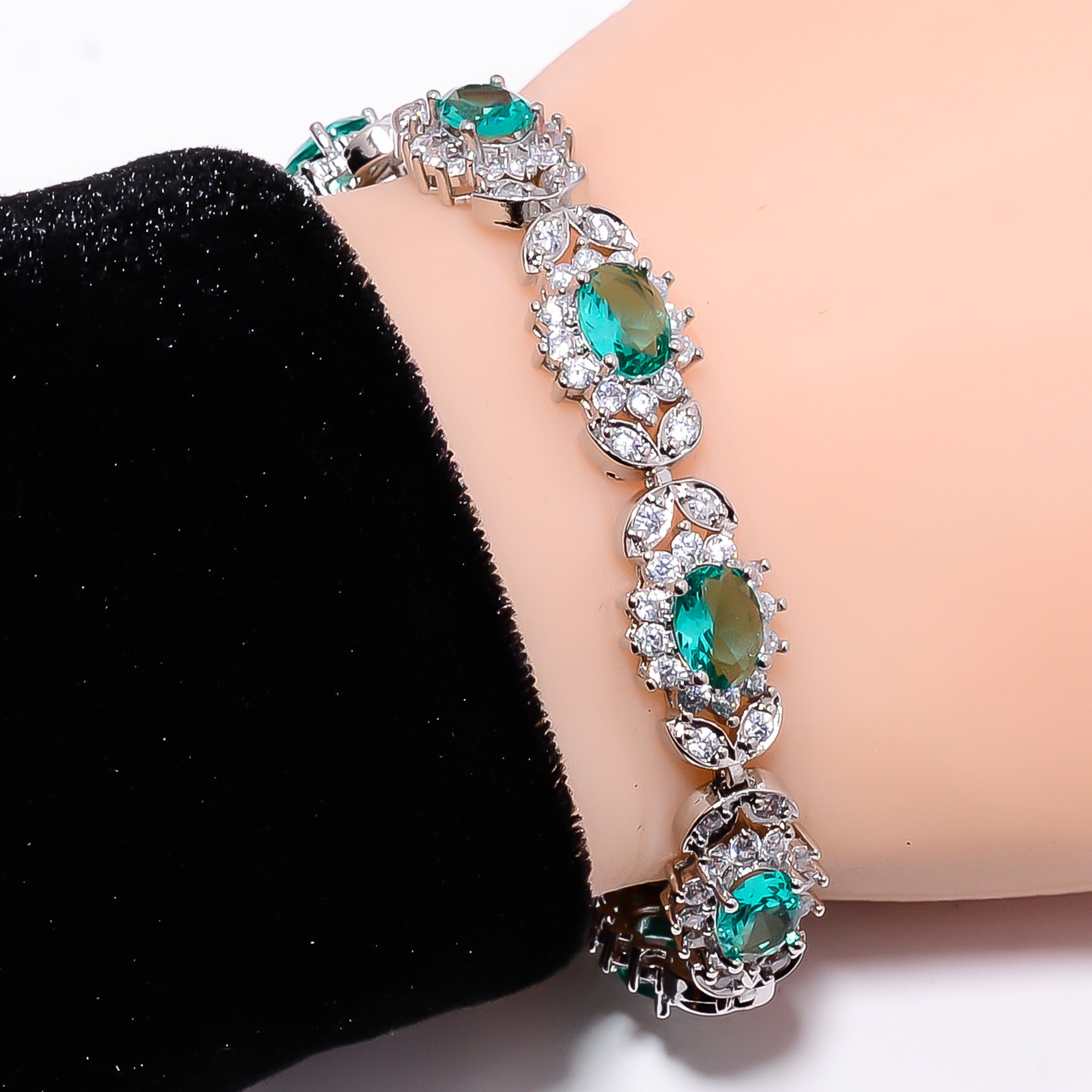 Paraiba Tourmaline, CZ 925 Sterling Silver Tennis Bracelet B129067