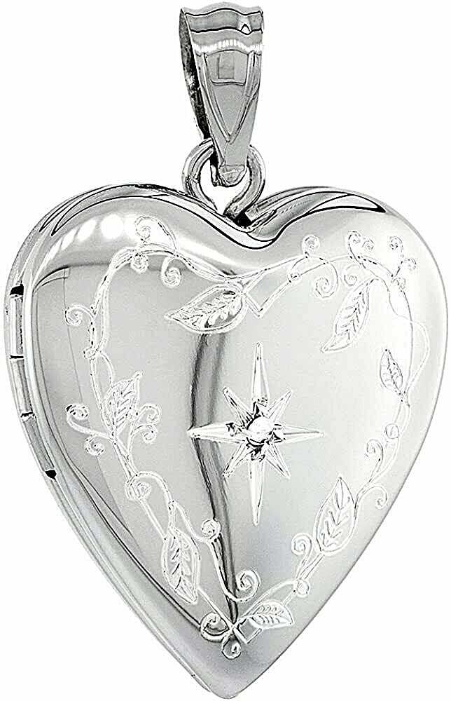 Sterling Silver Diamond Heart Locket for 2 Photo 3/4inch w/out Necklace 16-24″