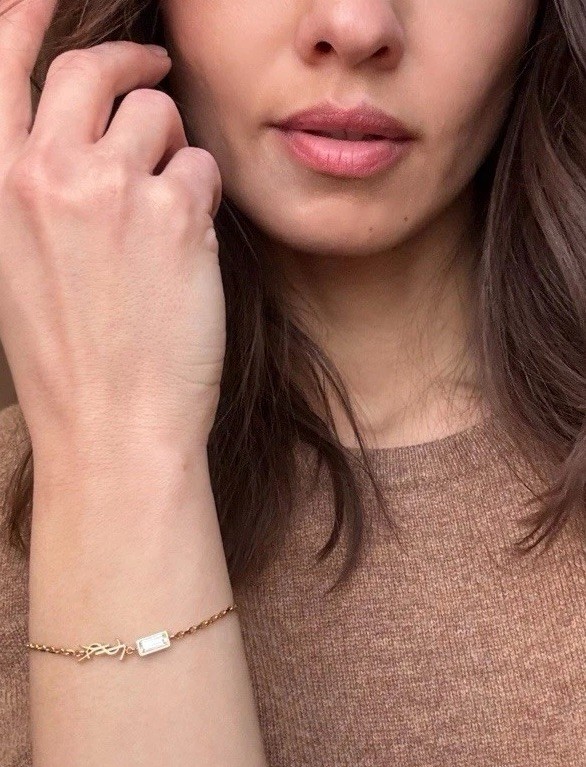 YSL Saint Laurent Cassandre Charm Bracelet Brass Metal Gold Size M New with Box