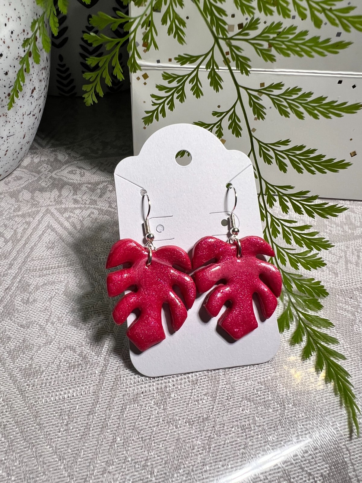 MONSTERA CLAY EARRINGS HANDMADE, GLAZED GREAT GIFT IDEA (SELECT FROM PHOTOS) #2