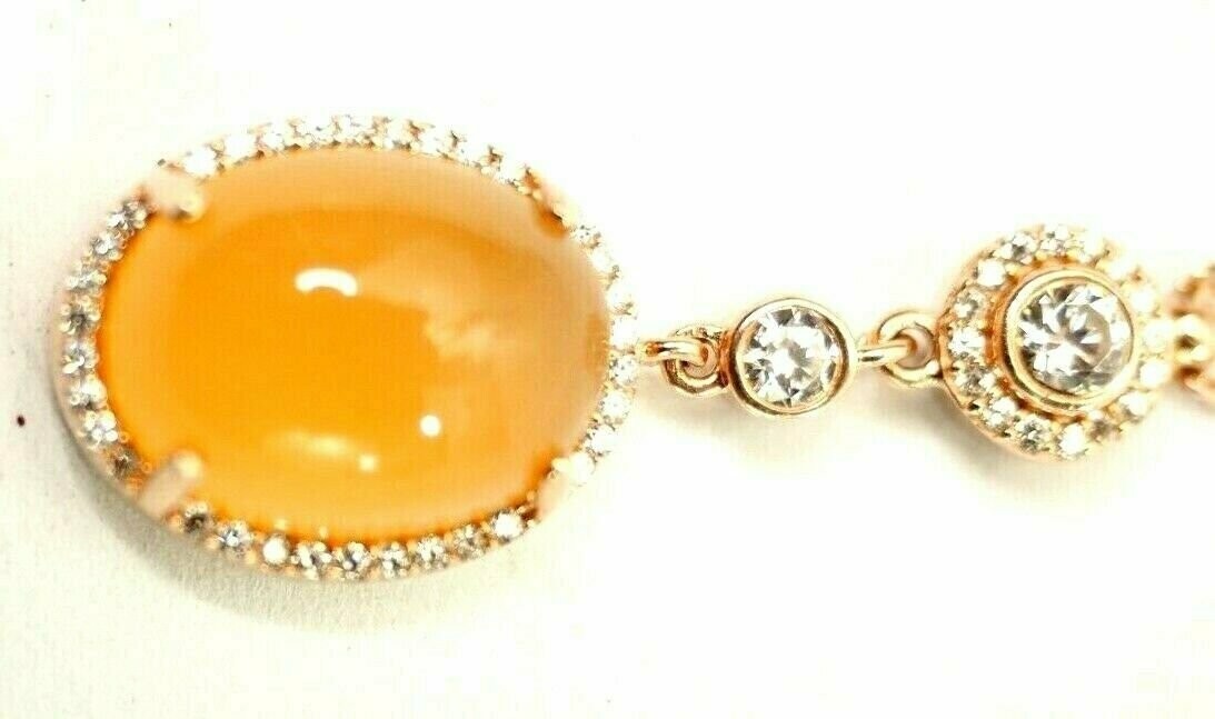 Fine Orange Agate 52 Stone Cubic Zirconia Sterling Pendant Necklace $258 New