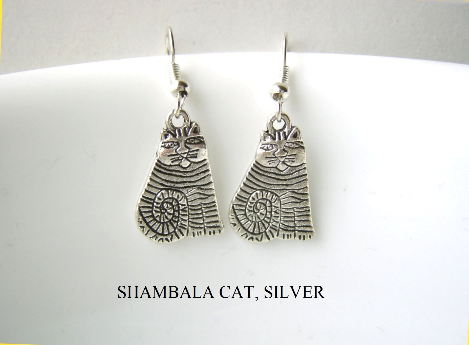 Laurel Burch Silver Shambala Cat Kitten Earrings
