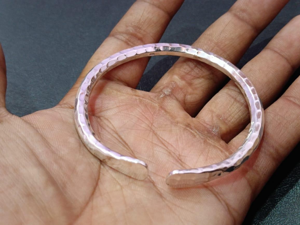 Hand Hammered Silver Cuff Bracelet, Minimal Open Bangle Adjustable Rustic Silver