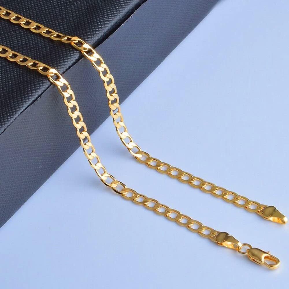 24k Real Gold Plated Beveled Cuban Link Curb Chain Necklace 24inch 4mm / 6mm/8mm