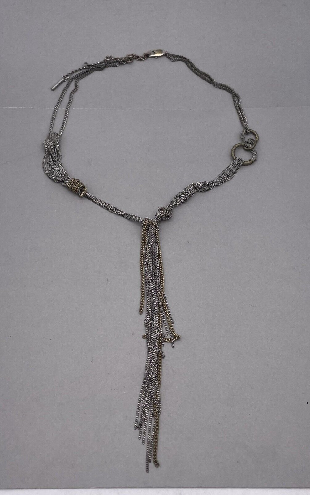Kenneth Cole Reaction Multi Chain Tassel Necklace Silver and Tone 22 to 27 In