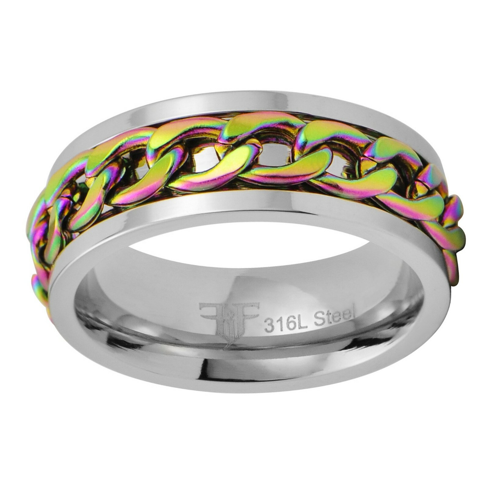 Rainbow Chain Spinner Ring Stainless Steel Anti Anxiety Meditation Band Sz 3-17