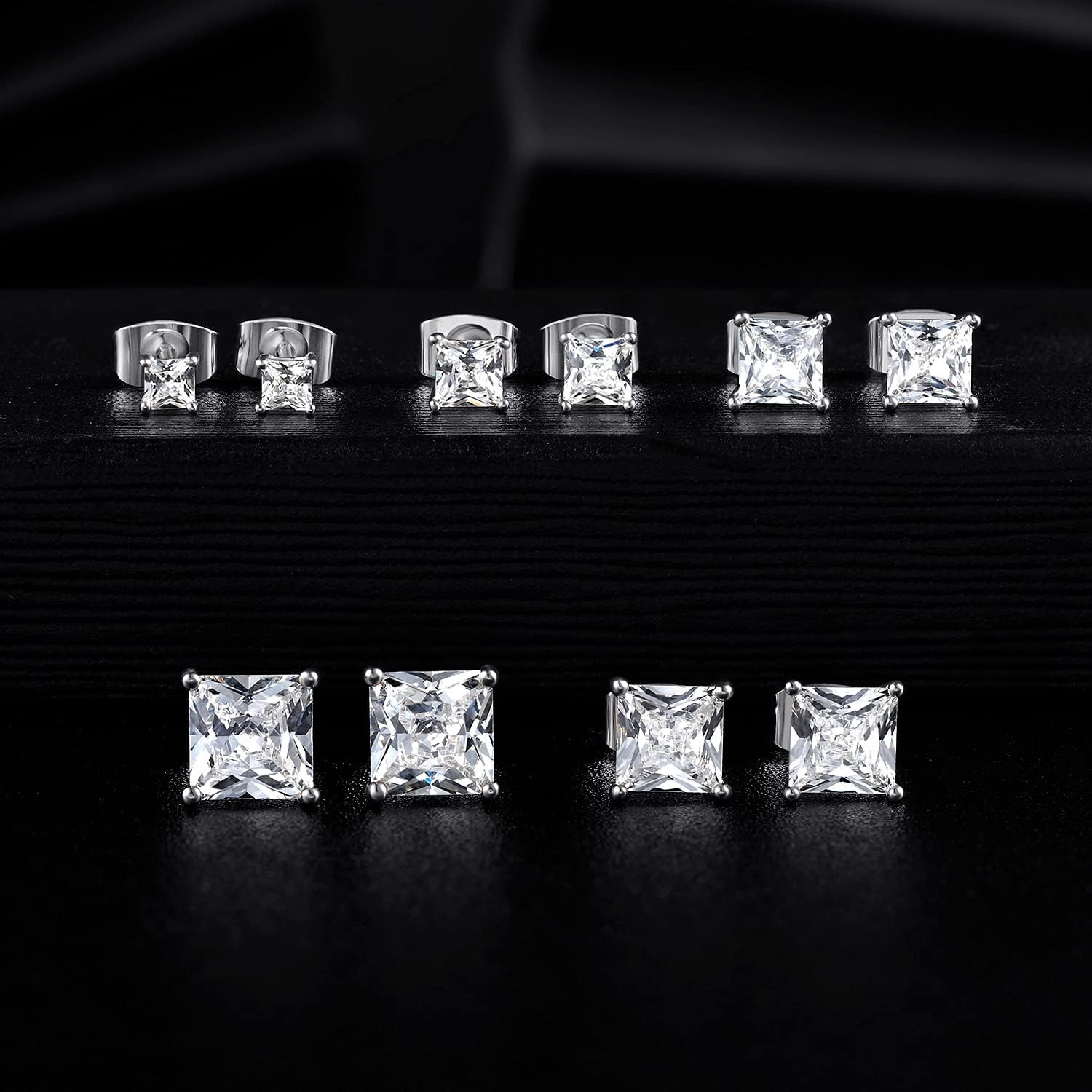5 Pairs Square Earrings Set for Women Hypoallergenic 18K White Gold/Yellow Gold/