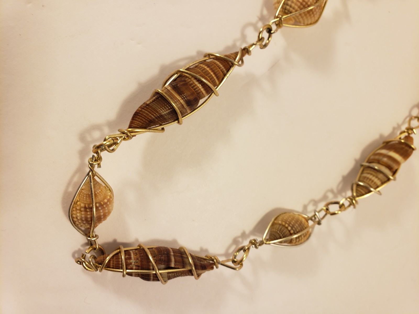 Genuine Seashells Wrapped w/Silver Tone Wire 26″ Necklace 2 Shell Types Beach