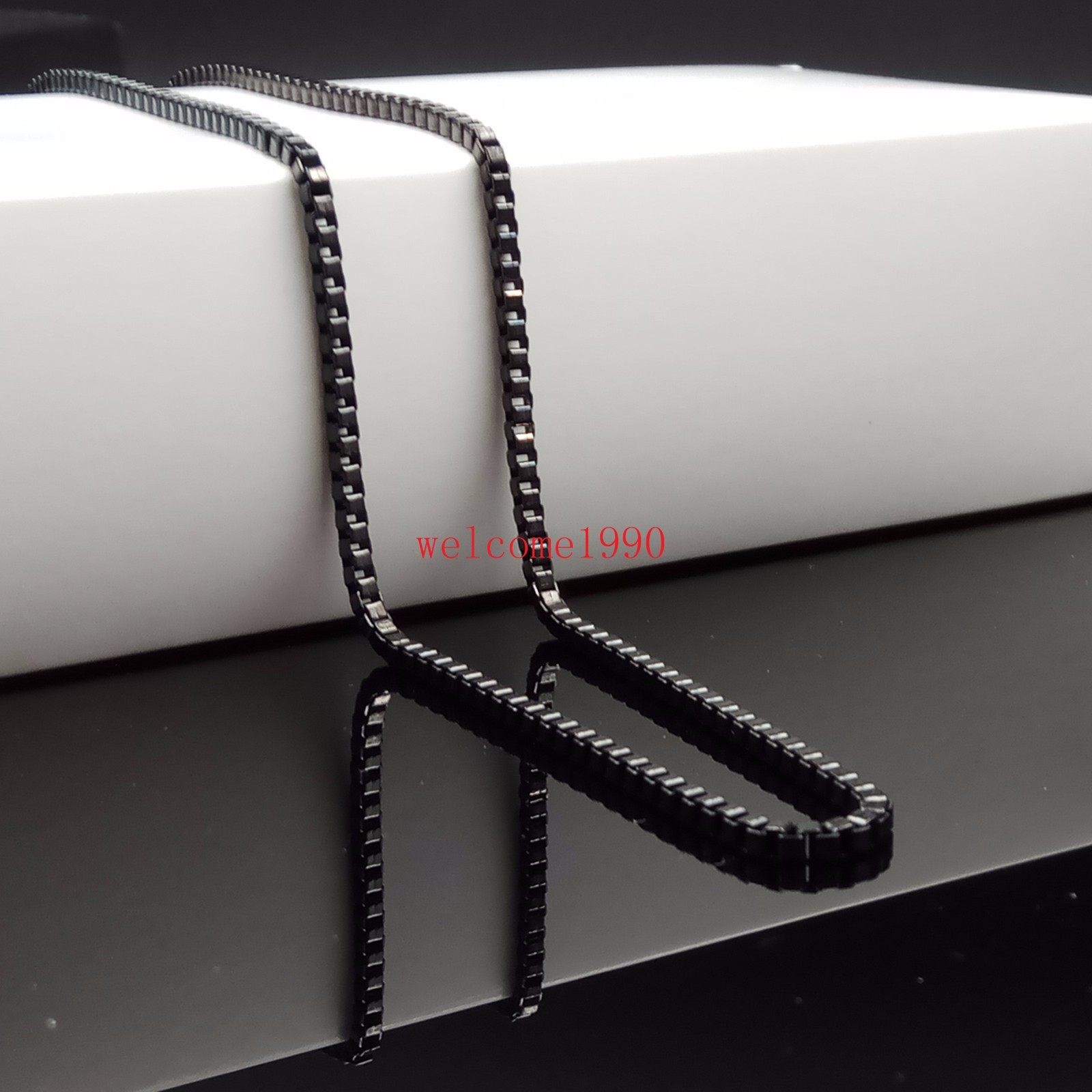 18-28” Women men’s On sale Stainless steel Black Box Link Chain Necklace 2.4mm