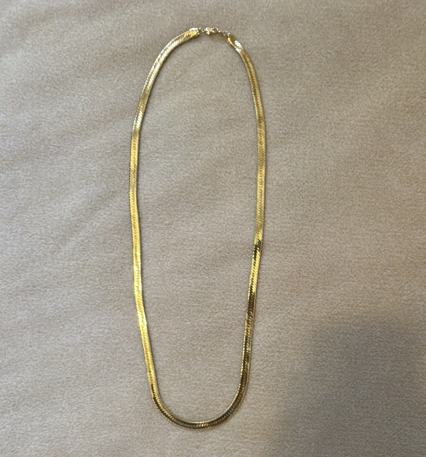Gold Tone Herringbone Chain Necklace, Metal, Lobster Clasp, No Stone