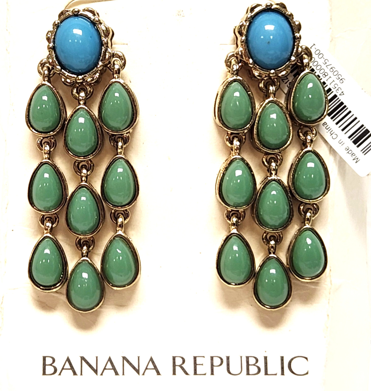 NWT Banana Republic Turquoise Blue Teal Green Tiered Chandelier Dangle Earrings