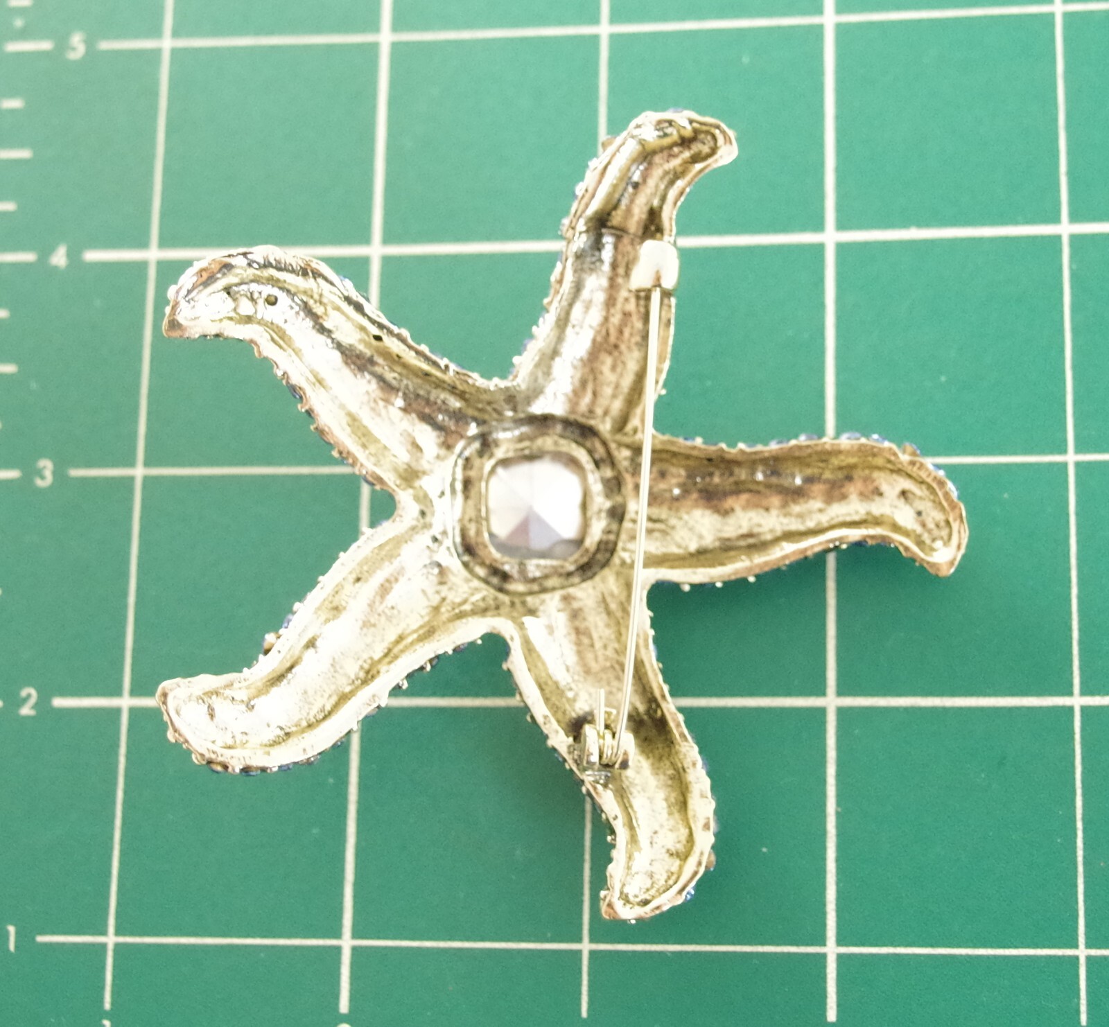 BIG UNSIGNED KENNETH JAY LANE INSPIRED BLUE RHINESTONE GLASS CAB STARFISH BROOCH