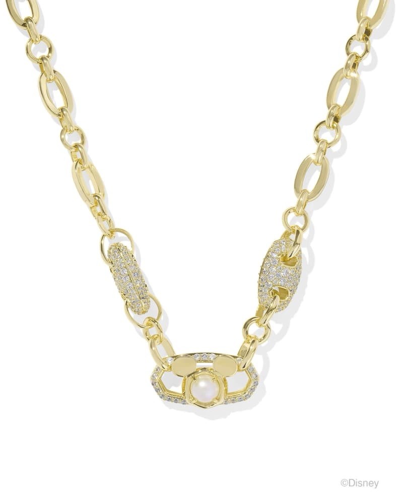 Disney Parks x Kendra Scott Gold Tone Mickey Crystal & Pearl Necklace NWT