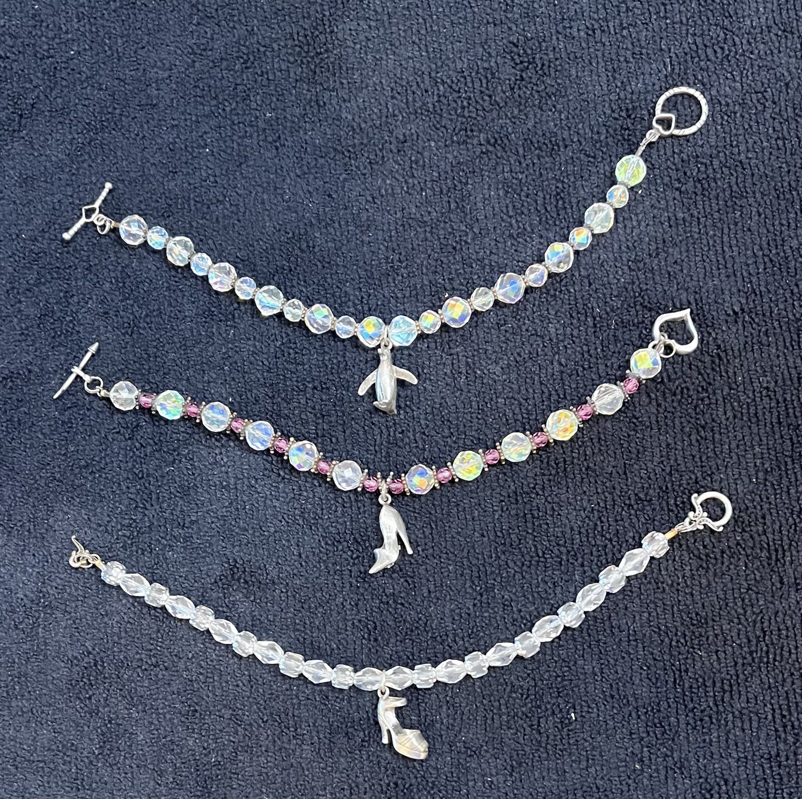 Handcrafted Glass Crystal Bracelets W/ Sterling 925 Dangle Charm Heels Penguin