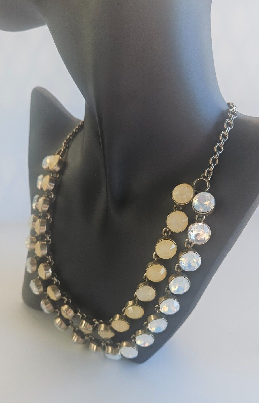 Loft Antique Gold Tone Two Strand Chunky Cream & Iridescent Career Necklace