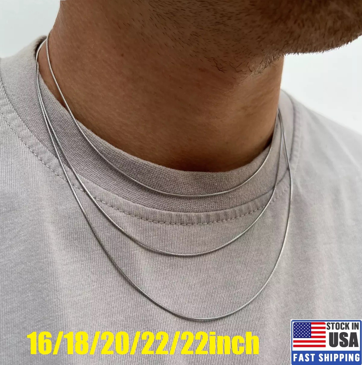 Men&Women’s 925 Sterling Silver Tarnish-Free Italian Snake Chain Necklace 16-24″