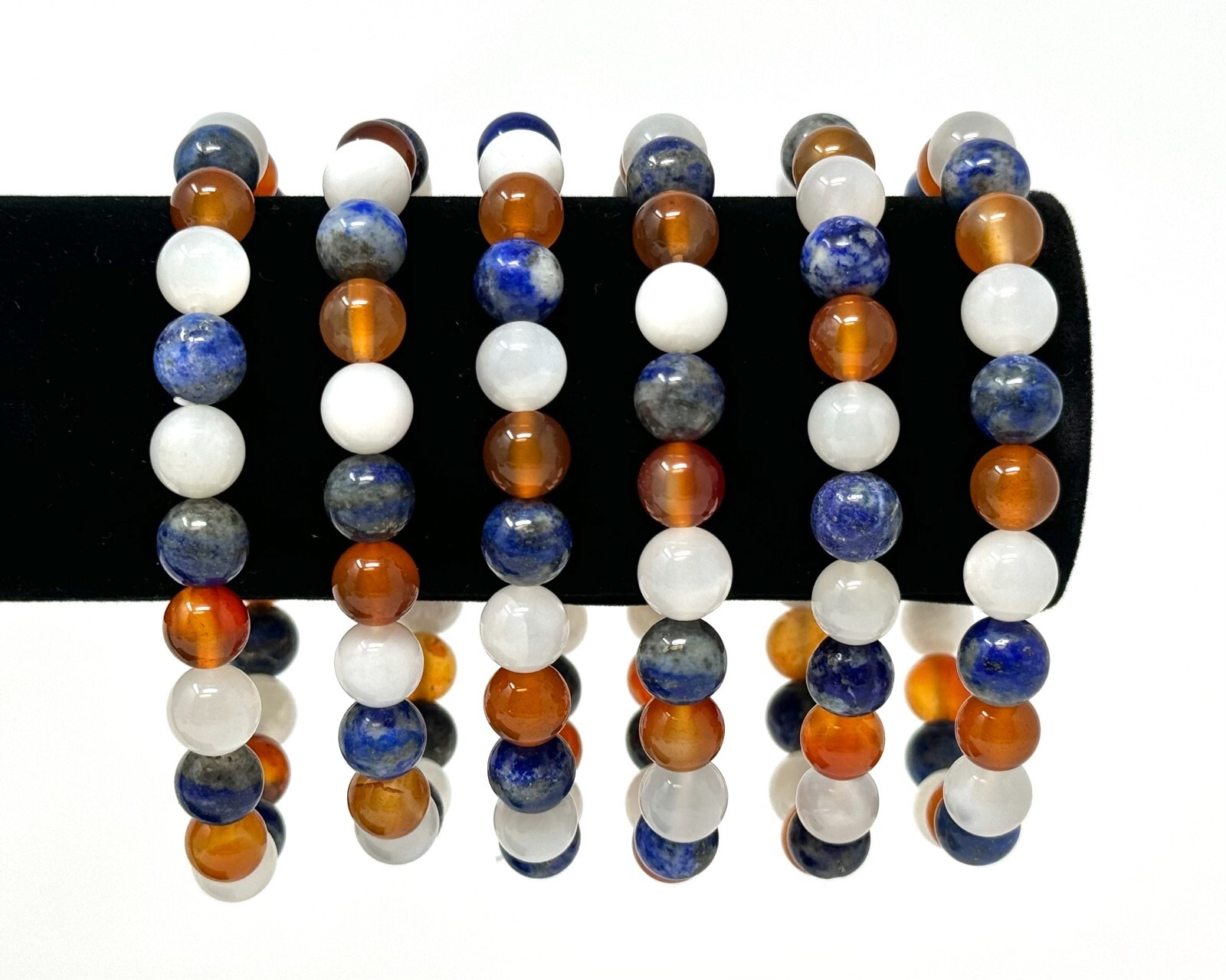 Confidence Bracelet: 8 mm Beads (Carnelian, Lapis Lazuli, & Moonstone Crystals)