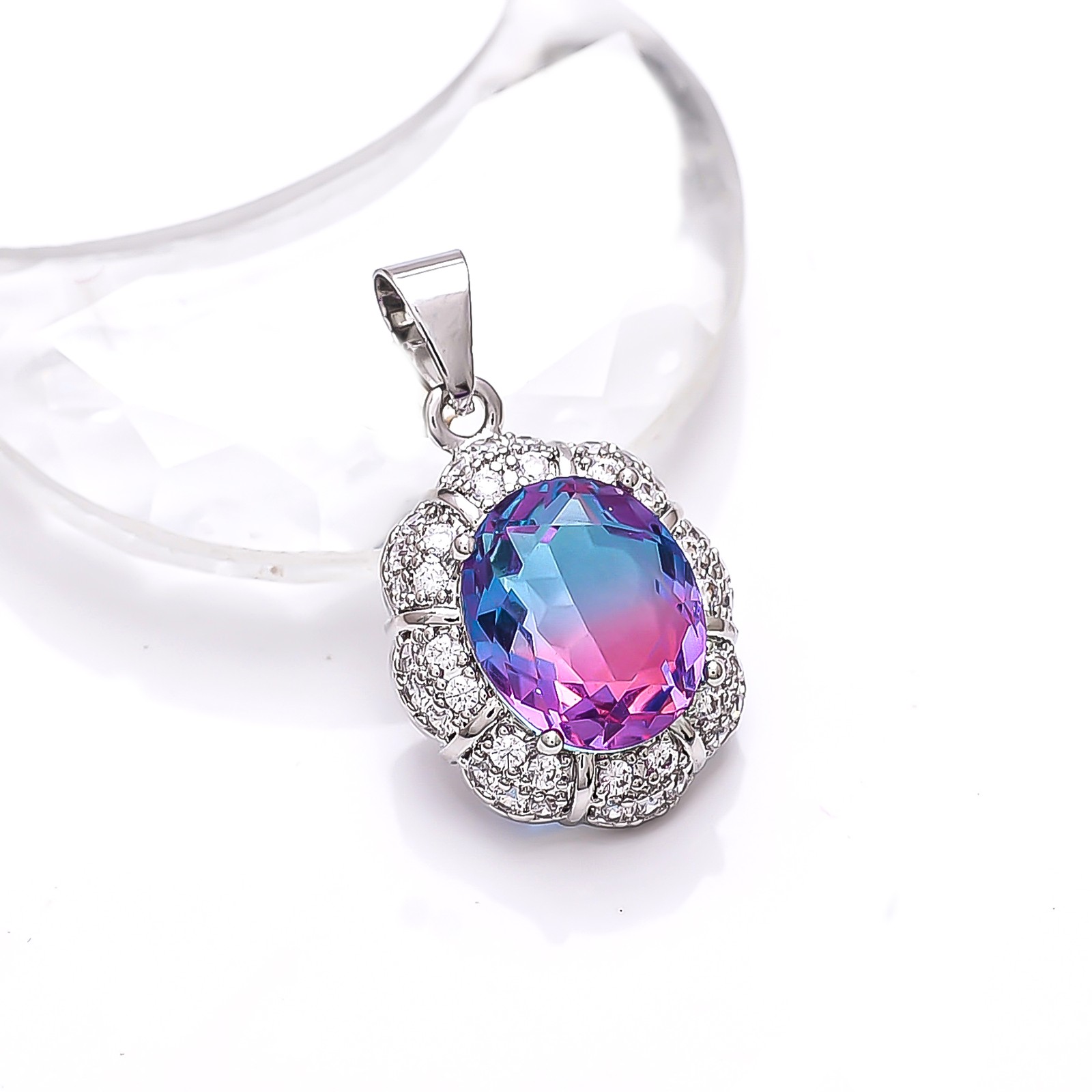 Bi-Colour Tourmaline & CZ Gemstone 925 Sterling Silver Pendant 1.00″ P79221