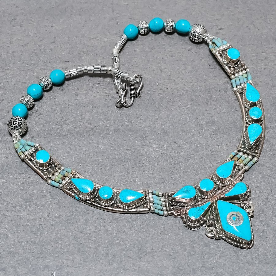 Tibetan Turquoise Handmade Statement Fashion Jewelry Nepali Necklace 18″ SR 6759